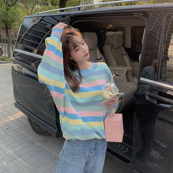 women's sweaters autumn women striped casual colorful loose knitted pullover o-neck korean knitwear streetwear winter clothes, White;black
women's sweaters autumn women striped casual colorful loose knitted pullover o-neck korean knitwear streetwear winter clothes, White;black