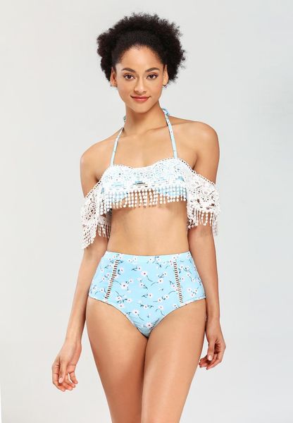 women's swimwear real s foreign trade style split bikini high waist stitching lace swimsuit, White;black
women's swimwear real s foreign trade style split bikini high waist stitching lace swimsuit, White;black
