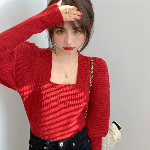 2021 new women's thickened short retro square neck plus veet slim fit outer knit sweater fall/winter inner base shirt 2fch, White;black
2021 new women's thickened short retro square neck plus veet slim fit outer knit sweater fall/winter inner base shirt 2fch, White;black