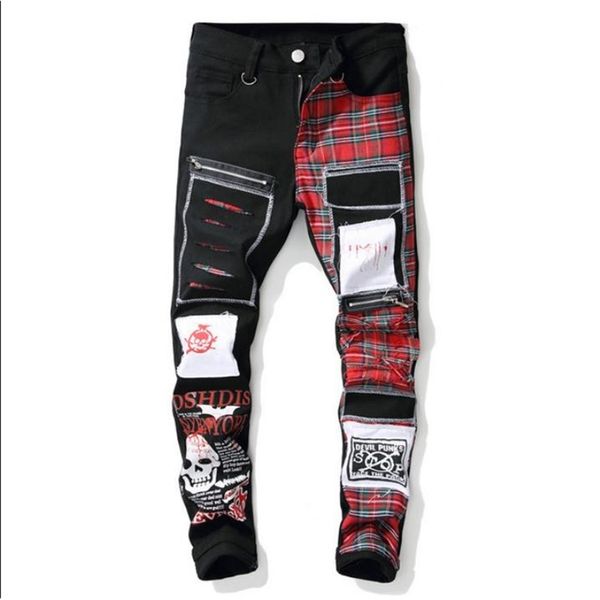 men's jeans mens skull print plaid patchwork ripped denim pants vintage full length black hole trendy patches male j2972 yx2k, Blue
men's jeans mens skull print plaid patchwork ripped denim pants vintage full length black hole trendy patches male j2972 yx2k, Blue