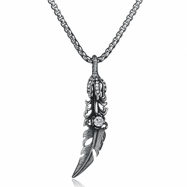 pendant necklaces mens womens vintage crystal feather stainless steel necklace chain, Silver
pendant necklaces mens womens vintage crystal feather stainless steel necklace chain, Silver