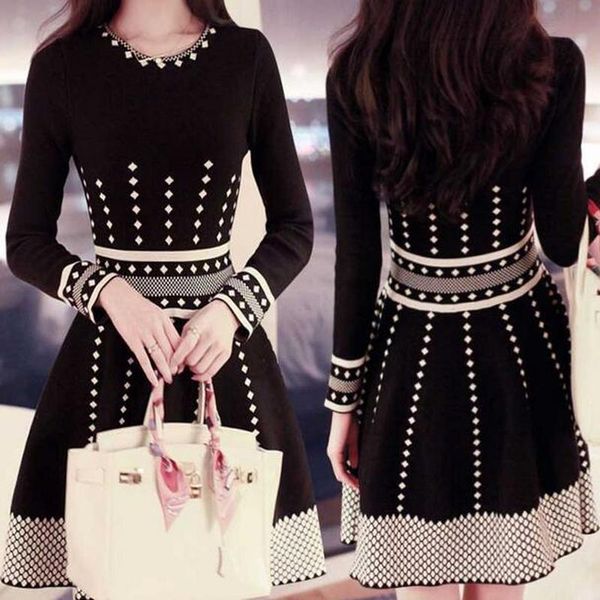 casual dresses spring autumn knitted dress women o-neck striped plaid knitting ladies winter pleated clothing, Black;gray
casual dresses spring autumn knitted dress women o-neck striped plaid knitting ladies winter pleated clothing, Black;gray