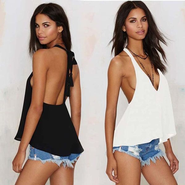 women's tanks & camis deep v-neck backless tank women chiffon summer sleeveless shirt female vest, White
women's tanks & camis deep v-neck backless tank women chiffon summer sleeveless shirt female vest, White