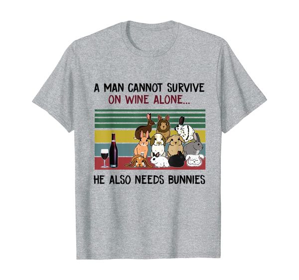 mens a man survive on wine needs bunnies - bunny t shirt, White;black 
mens a man survive on wine needs bunnies - bunny t shirt, White;black