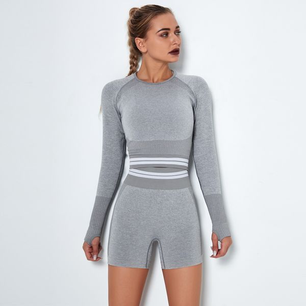 seamless striped yoga set high stretch fitness long sleeve yoga high waist gym shorts sport suit workout clothes for women, White;red
seamless striped yoga set high stretch fitness long sleeve yoga high waist gym shorts sport suit workout clothes for women, White;red