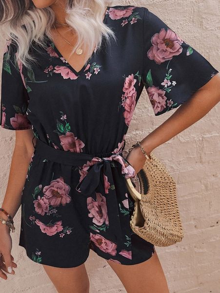 floral print belted romper t7es#, White
floral print belted romper t7es#, White