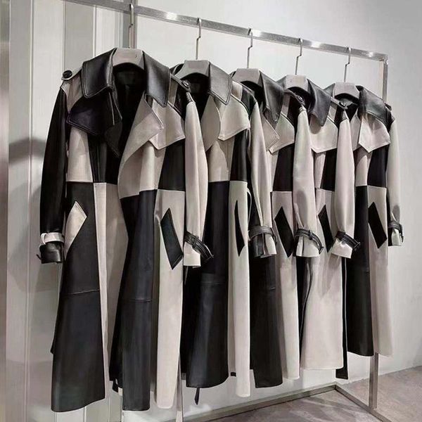 women's leather & faux factory arrival women black and white splicing long casual genuine windbreaker with belt
women's leather & faux factory arrival women black and white splicing long casual genuine windbreaker with belt