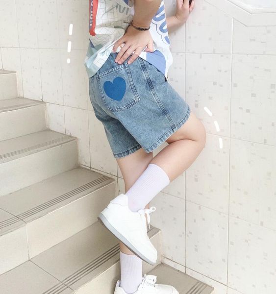 women's shorts blue heart love embroidery high waist casual women denim short 2021 summer korean fashion ladies basic jeans bottoms, White;black
women's shorts blue heart love embroidery high waist casual women denim short 2021 summer korean fashion ladies basic jeans bottoms, White;black