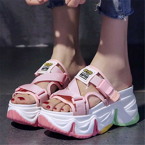 slippers mixed colors women 8cm wedges high heel shoes summer ladies platforms open toe chunky outdoor party dress slides, Black 
slippers mixed colors women 8cm wedges high heel shoes summer ladies platforms open toe chunky outdoor party dress slides, Black