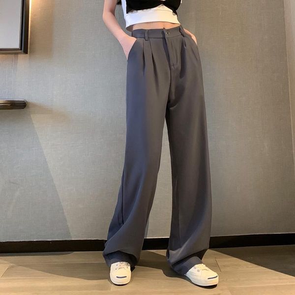 women's pants & capris straight wide leg long high waist loose korean style vintage casual full-length trousers pantalones de mujer, Black;white 
women's pants & capris straight wide leg long high waist loose korean style vintage casual full-length trousers pantalones de mujer, Black;white