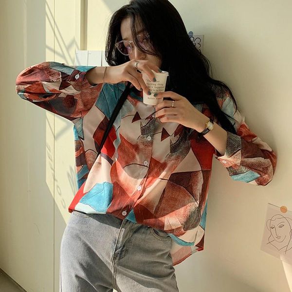 women's blouses & shirts women fashion single-breasted loose blouse lady casual long sleeve lapel shirt vintage print, White
women's blouses & shirts women fashion single-breasted loose blouse lady casual long sleeve lapel shirt vintage print, White