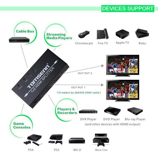 audio cables & connectors 1x2 1 port powered splitter ver 1.3 certified for full hd 1080p 3d support (one input to two outputs)
audio cables & connectors 1x2 1 port powered splitter ver 1.3 certified for full hd 1080p 3d support (one input to two outputs)