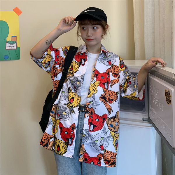 elegant female cat printed turn-down collar short sleeve blouse wear 2021 spring woman clothes y191 6t4c, White;black
elegant female cat printed turn-down collar short sleeve blouse wear 2021 spring woman clothes y191 6t4c, White;black