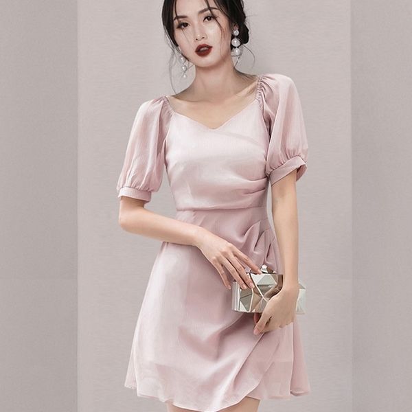 summer fashion mini dress female korean version of short-sleeved waist slimming elegant retro casual chiffon 210531, Black;gray
summer fashion mini dress female korean version of short-sleeved waist slimming elegant retro casual chiffon 210531, Black;gray