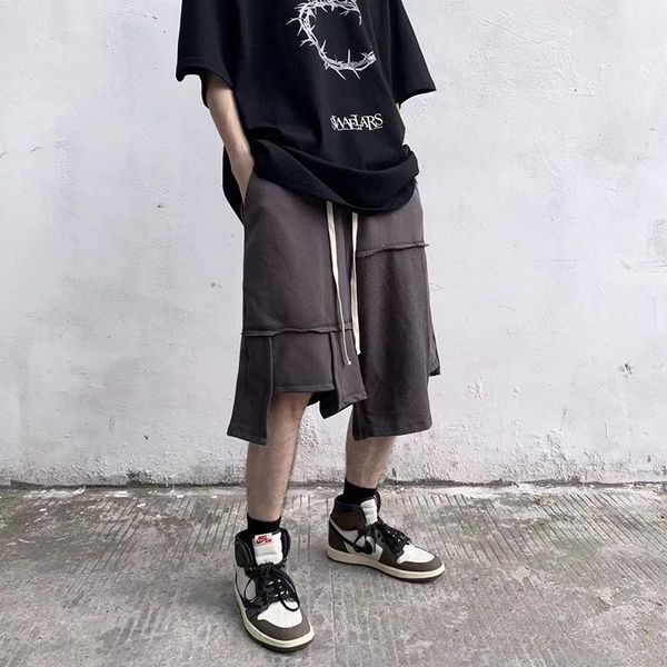 men's shorts irregular splicing frige terry casual mens high street drawstring solid pockets oversize five point pants, White;black
men's shorts irregular splicing frige terry casual mens high street drawstring solid pockets oversize five point pants, White;black