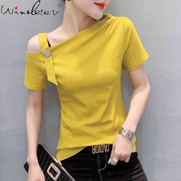 women's t-shirt summer european clothes cotton solid fashion diamonds women short sleeve all match casual tees t14811a c, White
women's t-shirt summer european clothes cotton solid fashion diamonds women short sleeve all match casual tees t14811a c, White