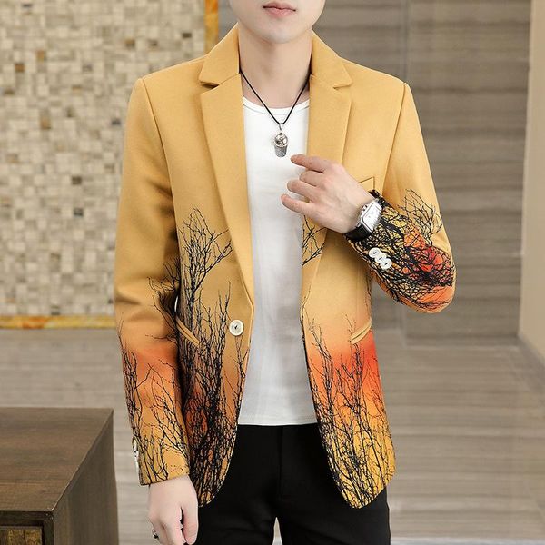 men's suits & blazers 2022 autumn woolen printed blazer youth gradient color leisure, White;black
men's suits & blazers 2022 autumn woolen printed blazer youth gradient color leisure, White;black