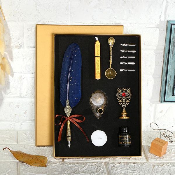 luxury fountain pen set vintage sprinkling gold feather student calligraphy writing dip birthday gift 5 nib quill pens
luxury fountain pen set vintage sprinkling gold feather student calligraphy writing dip birthday gift 5 nib quill pens
