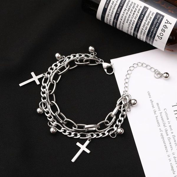 link, chain minar punk hip hop metallic cross pendant charm bracelet for women multi layers beaded link bracelets statement jewelry, Black
link, chain minar punk hip hop metallic cross pendant charm bracelet for women multi layers beaded link bracelets statement jewelry, Black