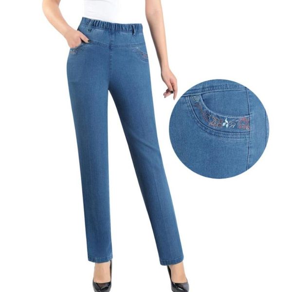 women's jeans middle-aged women spring autumn high waist slim straight denim pants female embroidery pocket plus size l-5xl r346, Blue
women's jeans middle-aged women spring autumn high waist slim straight denim pants female embroidery pocket plus size l-5xl r346, Blue