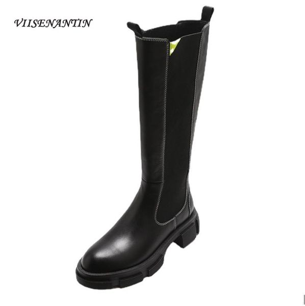 boots stitching elastic leather tube thick bottom but knee solid color round toe and velvet sleeve mid-heel knight, Black
boots stitching elastic leather tube thick bottom but knee solid color round toe and velvet sleeve mid-heel knight, Black