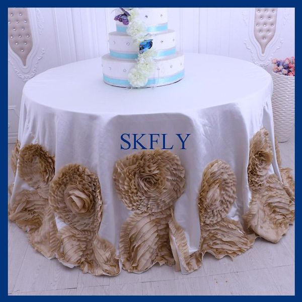 cl052p party expensive wedding fancy thick satin and taffeta round champagne and ivory rosette table cloth
cl052p party expensive wedding fancy thick satin and taffeta round champagne and ivory rosette table cloth