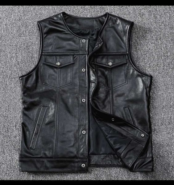 men's vests soa motorcycle biker leather collarless vest mens genuine sleeveless jackets short black button cowhide waistcoat, Black;white
men's vests soa motorcycle biker leather collarless vest mens genuine sleeveless jackets short black button cowhide waistcoat, Black;white