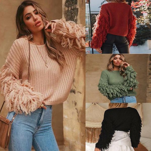 winter women's sweater fashion trends street solid long sleeve o-neck tassel loose slim knitted sweaters, White;black
winter women's sweater fashion trends street solid long sleeve o-neck tassel loose slim knitted sweaters, White;black