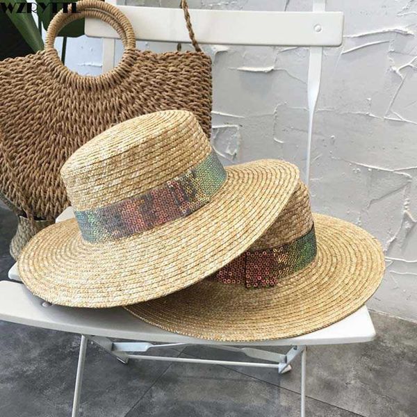 handmade women flat wheat straw hat sequin band wide brim sun travel beach girl canotier summer derby church 55-58cm 210531, Blue;gray
handmade women flat wheat straw hat sequin band wide brim sun travel beach girl canotier summer derby church 55-58cm 210531, Blue;gray