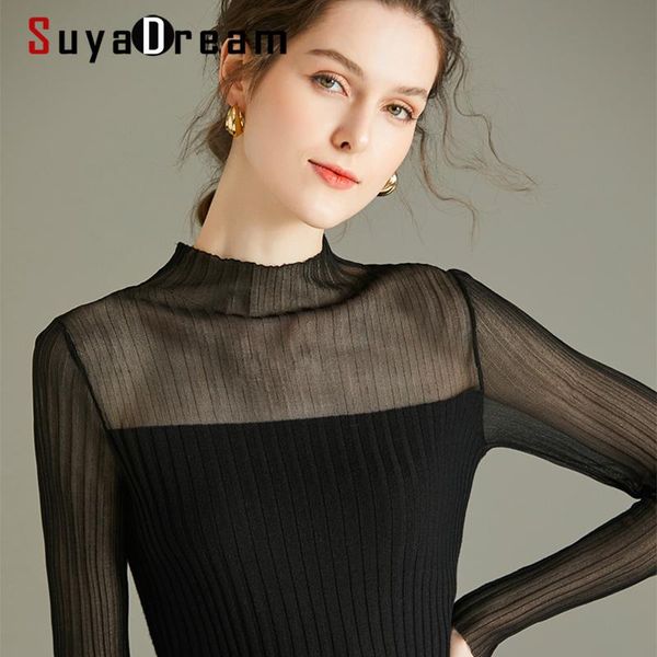 women's sweaters suyadream woman black wool 100%wool mock neck transparent sleeves pullovers 2021 fall winter top, White;black
women's sweaters suyadream woman black wool 100%wool mock neck transparent sleeves pullovers 2021 fall winter top, White;black