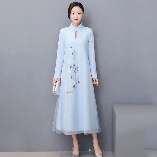 casual dresses 2021 spring autumn vintage national wind disc buckle women long dress print organza cheongsam loose female lq208, Black;gray
casual dresses 2021 spring autumn vintage national wind disc buckle women long dress print organza cheongsam loose female lq208, Black;gray