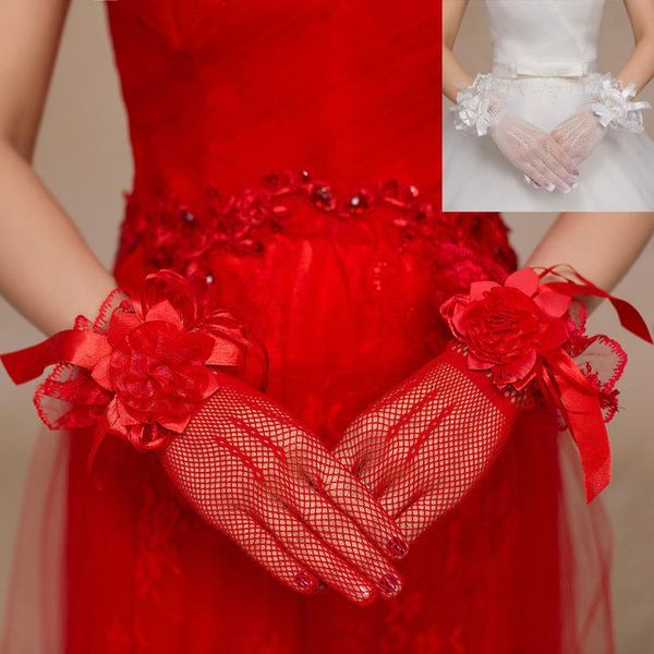 bridal gloves bride's wedding red and white gauze flowers short with finger instrument
bridal gloves bride's wedding red and white gauze flowers short with finger instrument
