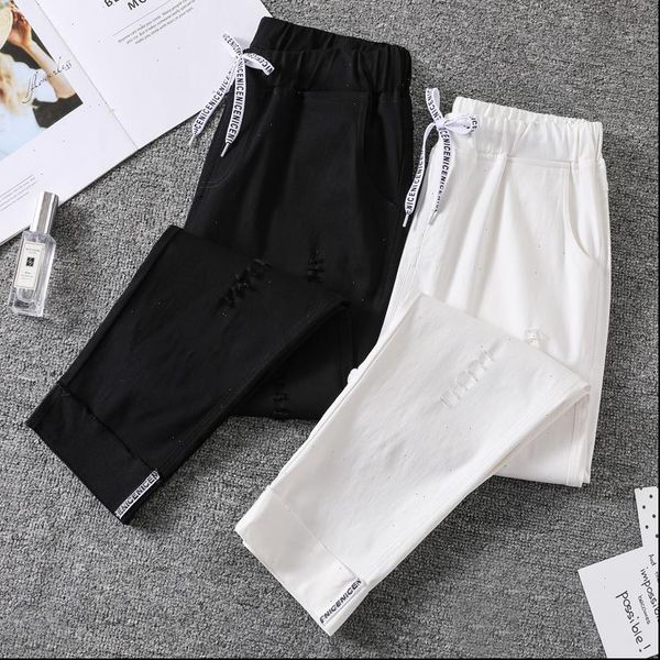 ripped pants women plus size ankle length elasticity fashion spring office lady loose drawstring female harem pants, Black;white
ripped pants women plus size ankle length elasticity fashion spring office lady loose drawstring female harem pants, Black;white