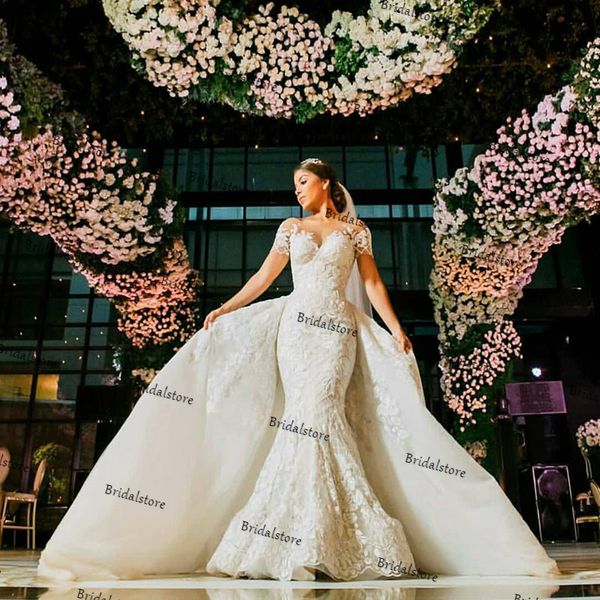 romantic arabic mermaid wedding dresses with detachable train elegant short sleeve 3d floral lace country dubai bridal gown robe de marriage, White
romantic arabic mermaid wedding dresses with detachable train elegant short sleeve 3d floral lace country dubai bridal gown robe de marriage, White