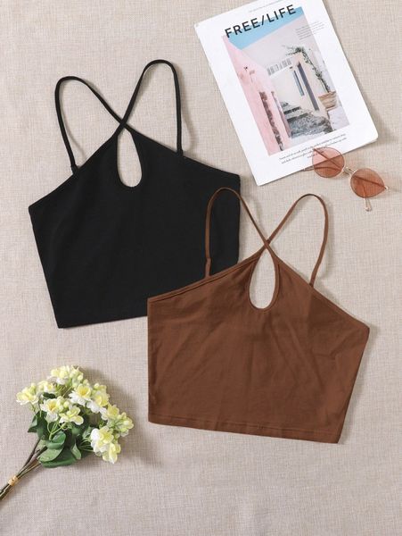 2 pack keyhole neck halter 53wh#, White
2 pack keyhole neck halter 53wh#, White