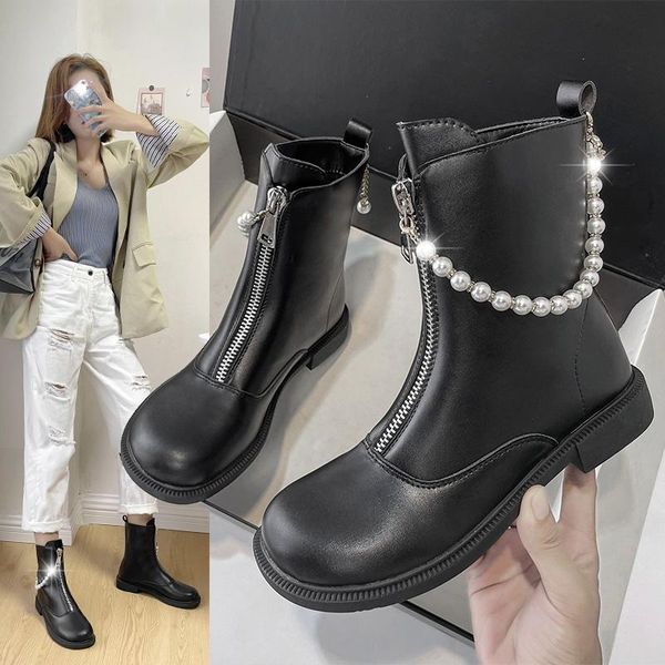 boots 2021 pearl fairy wind shoes british style all-match fashion women round head back zipper women's short mujer, Black
boots 2021 pearl fairy wind shoes british style all-match fashion women round head back zipper women's short mujer, Black