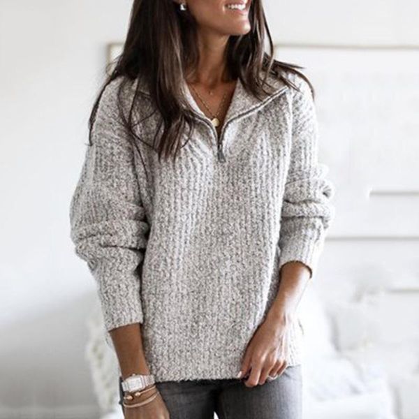 women's sweaters women sweater knitted autumn winter thick turn down collar zipper pullover long sleeve casual solid color top, White;black
women's sweaters women sweater knitted autumn winter thick turn down collar zipper pullover long sleeve casual solid color top, White;black