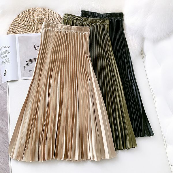 skirts high waist satin metallic pleated spring summer women's medium length slim a-line skirt, Black
skirts high waist satin metallic pleated spring summer women's medium length slim a-line skirt, Black