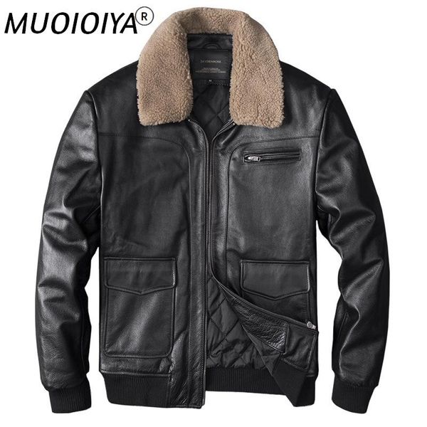 men's leather & faux 2021 motorcycle genuine jacket men's fur collar layer cowhide flight suit coat, Black
men's leather & faux 2021 motorcycle genuine jacket men's fur collar layer cowhide flight suit coat, Black