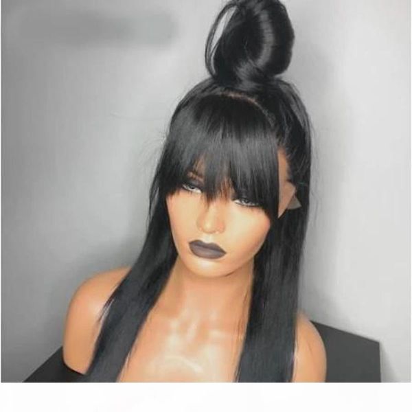 natural black with bangs average size cap lace front human hair wigs 5x5 pu silk base wig bleached knots with baby hair, Black;brown
natural black with bangs average size cap lace front human hair wigs 5x5 pu silk base wig bleached knots with baby hair, Black;brown