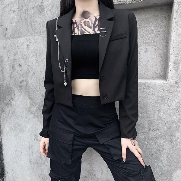 women punk gothic black blazer harajuku streetwear metal chain patchwork suit office ladies commute short coat, White;black
women punk gothic black blazer harajuku streetwear metal chain patchwork suit office ladies commute short coat, White;black