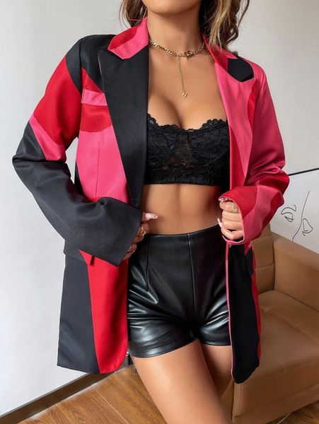 color block single button blazer 38ve#, White;black
color block single button blazer 38ve#, White;black