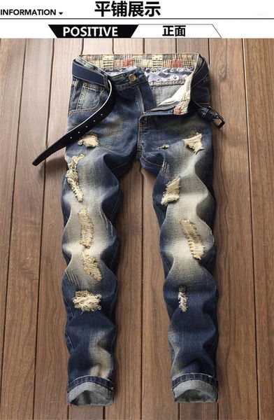 men's jeans retro fashion slim-fitting straight hole scratches tide trousers, Blue
men's jeans retro fashion slim-fitting straight hole scratches tide trousers, Blue