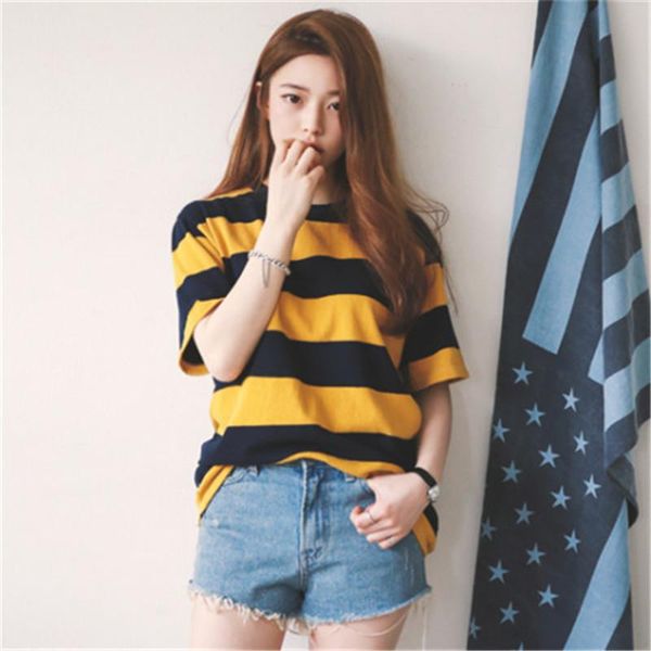 women's t-shirt ladies summer yellow striped o- neck t-shirts loose short sleeve tee baggy young girl casual tunic tshirts plus size, White
women's t-shirt ladies summer yellow striped o- neck t-shirts loose short sleeve tee baggy young girl casual tunic tshirts plus size, White
