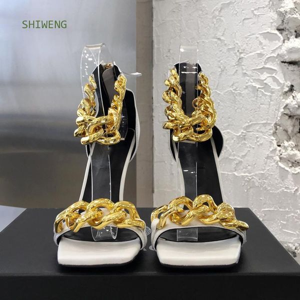 dress shoes 2021 black square toe sandals women unique thin high heels back zip open toes metal chains decor runway real leather
dress shoes 2021 black square toe sandals women unique thin high heels back zip open toes metal chains decor runway real leather