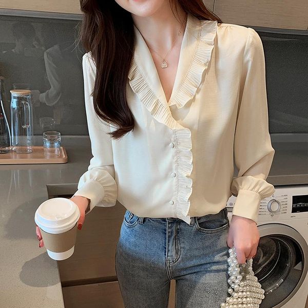 women's blouses & shirts 2021 spring and autumn korean fashion wave edge chiffon shirt women long sleeves top, White
women's blouses & shirts 2021 spring and autumn korean fashion wave edge chiffon shirt women long sleeves top, White