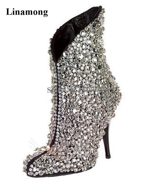 boots women luxurious bling handmade rhinestone thin heel short glittering crystal high ankle wedding club shoe, Black
boots women luxurious bling handmade rhinestone thin heel short glittering crystal high ankle wedding club shoe, Black