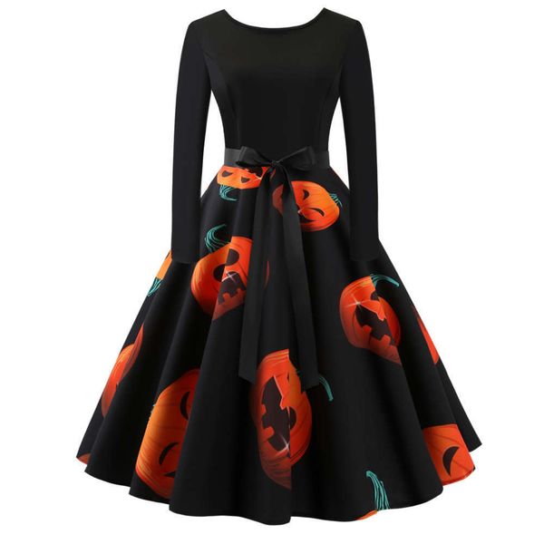 2021autumn and women's long sleeve lace up halloween print dress winter new, Black;gray
2021autumn and women's long sleeve lace up halloween print dress winter new, Black;gray