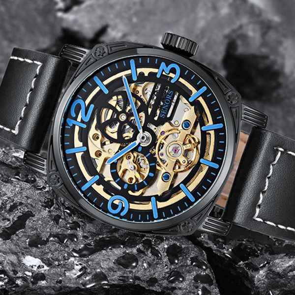luxury men automatic mechanical watch black men's watches skeleton self winding roman numbers analog leather wrist clock, Slivery;brown
luxury men automatic mechanical watch black men's watches skeleton self winding roman numbers analog leather wrist clock, Slivery;brown