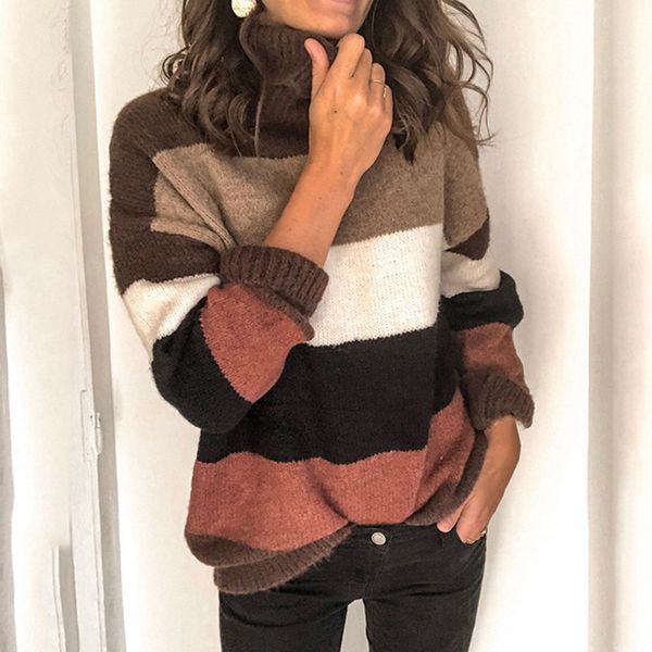 vintage striped women sweaters autumn winter turtleneck pullovers female knitted casual femme knitwear oversize sweater, White;black
vintage striped women sweaters autumn winter turtleneck pullovers female knitted casual femme knitwear oversize sweater, White;black